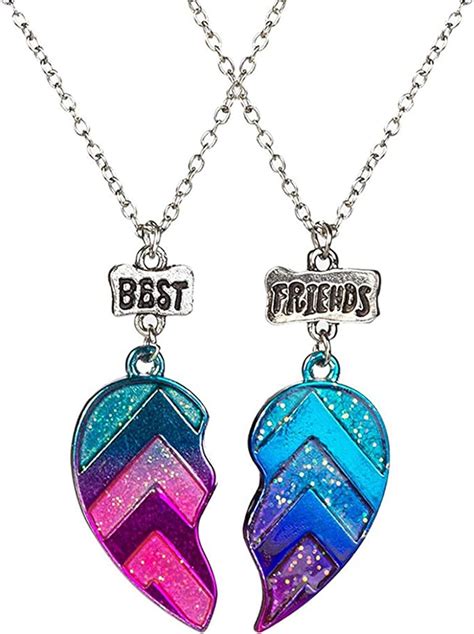 Bff Necklaces For 2 Zbomrbest Friends Half Heart Pendant Chain Rainbow Splicing Necklace