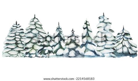 Watercolor Snowy Fir Trees Illustration Winter Stock Illustration