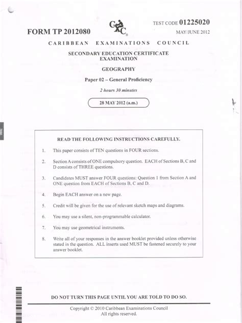 2019 champions free question and answers pre mock. CSEC Geography 2012 Paper 2