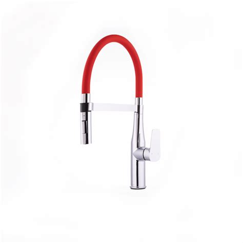 2 Function Flexible Hose Sink Mixer Black Chrome Body Red Hose