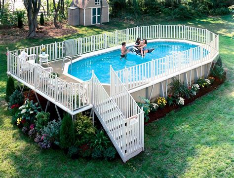 Rectangular Above Ground Pools Decks Outdoor Improvement Ideas