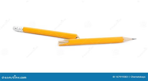 Broken Graphite Pencil With Eraser Isolated On White Stock Image