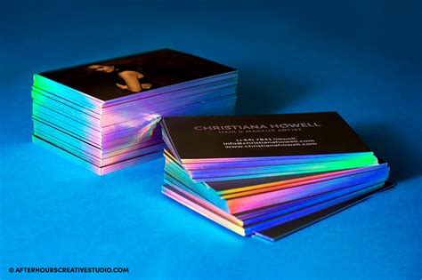 Our holographic business cards range includes holographic foil stamping, holographic foil edges and holographic card stock which can be printed with full colour designs, including white ink! Holographic Foil Edge Business Cards - Gilt Rainbow Edging