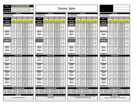 Weight Training Spreadsheet Template — Db