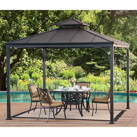 Sunjoy 10 X 10 Hardtop And Grill Black And Brown Square Gazebos