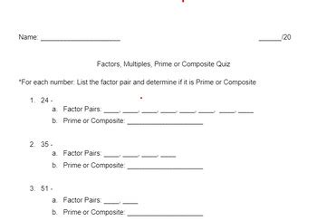 Factors Multiples Prime Or Composite Quiz By Megan McKinney TPT