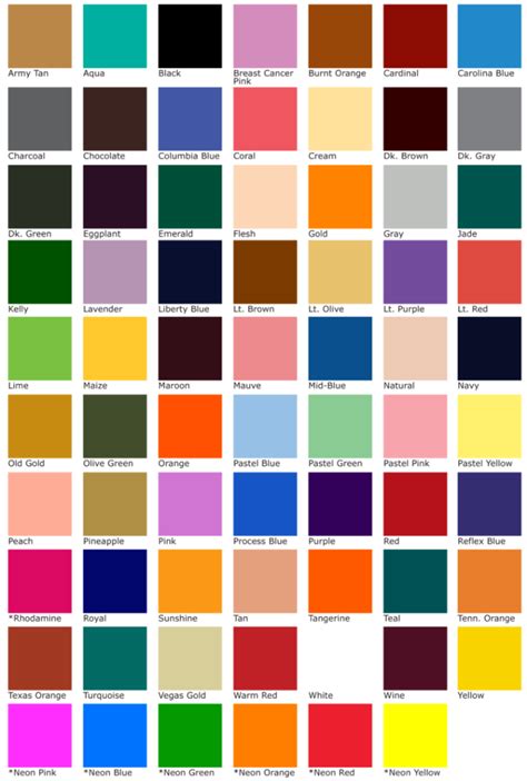 Never choose the wrong color again. Midwest Lettering - Color Chart