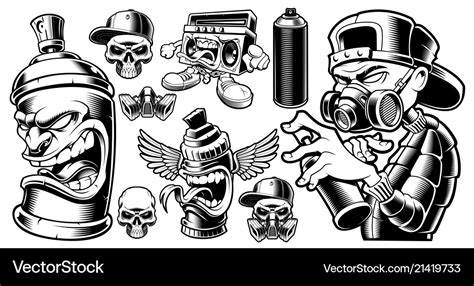 Set Of Black And White Graffiti Characters Vector Image