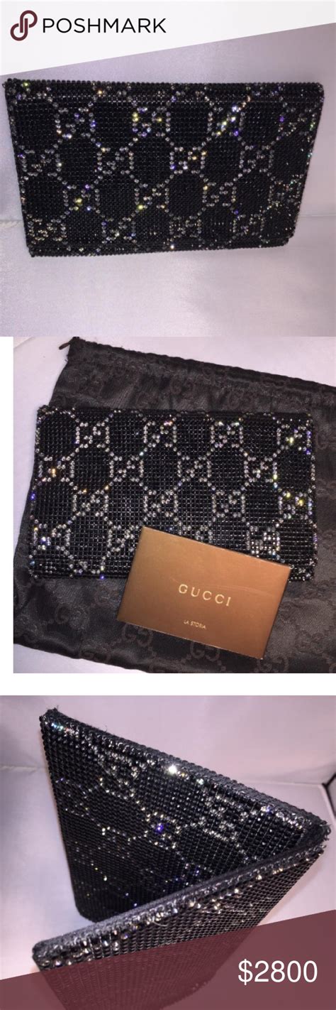 💰sold💰 Gucci Evening Bag Swarovski Crystal Logo Crystal Logo Evening