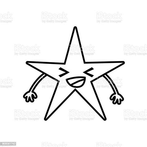 Line Happy Shiny Star Kawaii Cartoon Stock Illustration Download