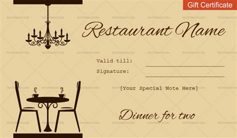Dinner For Two Khaki Doc Formats Certificate Templates