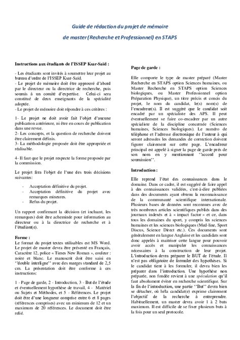 (PDF) Guide de rédaction du projet de mémoire de master (Recherche et