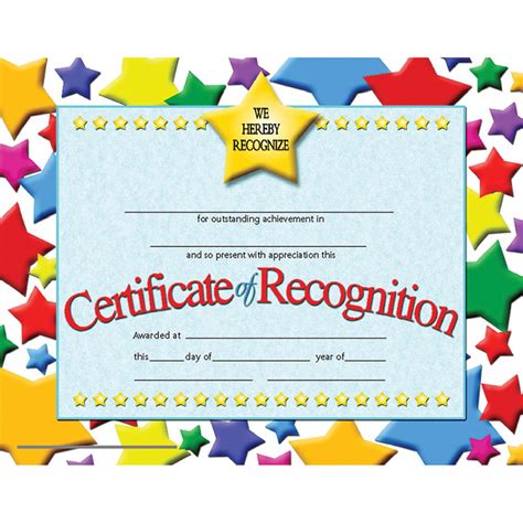 Certificate Of Recognition 85 X 11 Pack Of 30 H Va637 Flipside