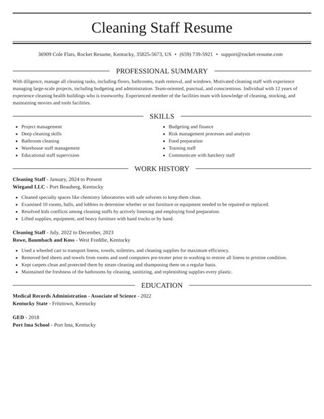Cleaning Staff Resumes Rocket Resume