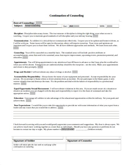 Free 7 Sample Army Counseling Forms In Ms Word Pdf