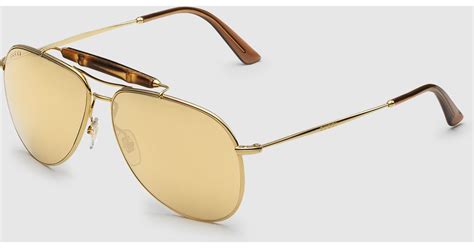 Gucci Gold Plated Aviator Sunglasses With Bamboo In Yellow Lyst
