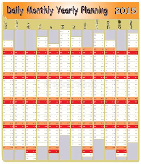 Daily Monthly Yearly 2015 Calendar Planning Chart Stock Vector