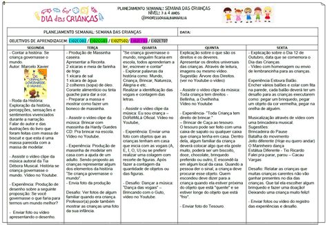 Professora Alba Marilia Planejamento Semanal Semana Das Crian As