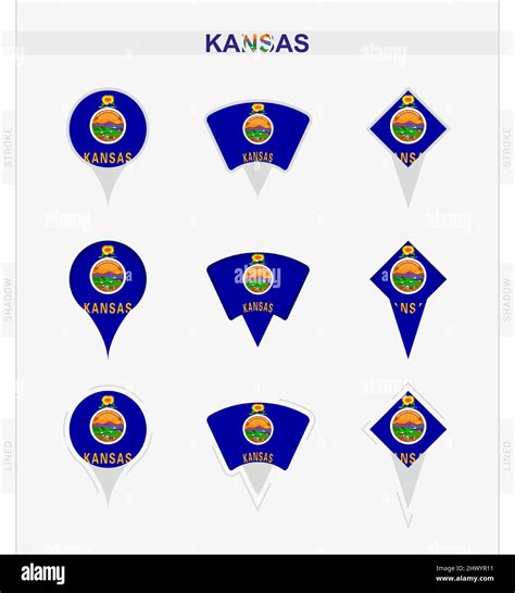 Kansas Flag Set Of Location Pin Icons Of Kansas Flag Vector