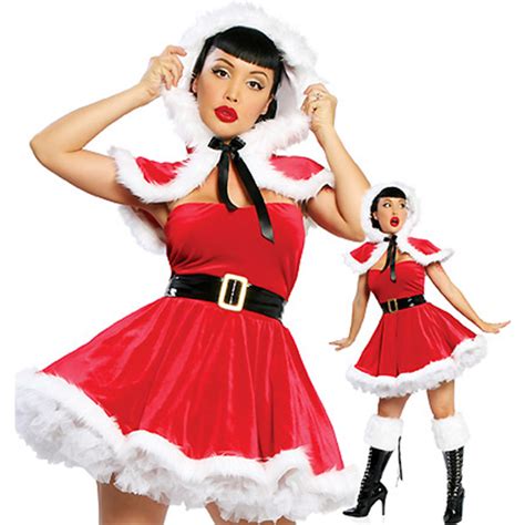 Women S Sexy Santa Girls Red Velvet Strapless Mini Dress With Cloak Christmas Costume Xt18372