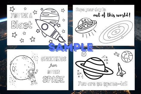 Outer Space Postcard Page Instant Download Rocket Etsy