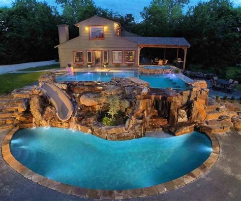 Amazing Tiered Pool With Slide Dream Backyard Pool Pool Waterfall