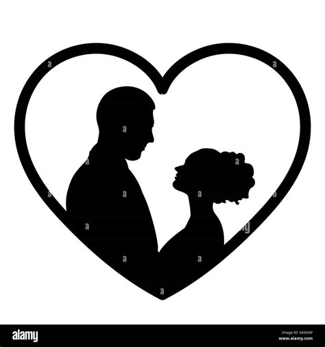 Couple In Love Silhouette Vector Flat Icon Logo Bride And Groom Outline Drawing Contours Of