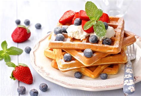 Download Blueberry Strawberry Fruit Berry Breakfast Food Waffle Hd