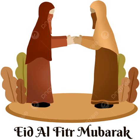 Eid Al Fitr Mubarak Mujeres Musulmanas Estrechando La Mano Ilustración