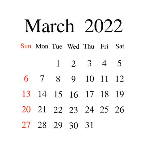 March 2022 Calendar Clipart
