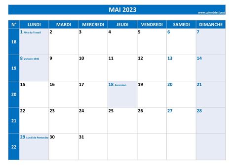 Semaine 19 2023 Dates Calendrier Et Planning Hebdomadaire à Imprimer