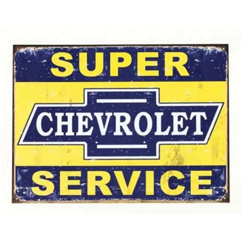 Chevy Tin Sign Super Chevrolet Service Weathered