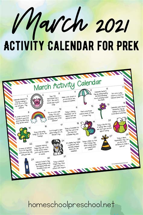 Free Printable March Activity Calendar For Preschoolers