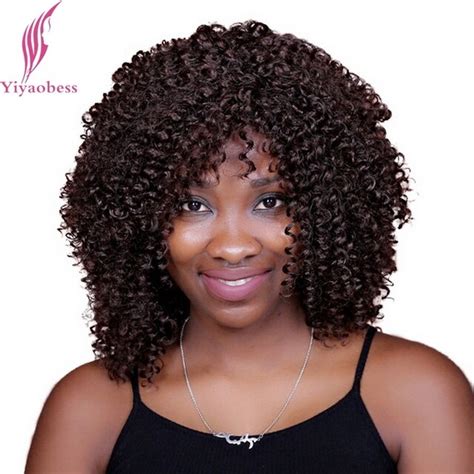 Yiyaobess 40cm Hairstyles Medium Length Dark Brown Afro Kinky Curly