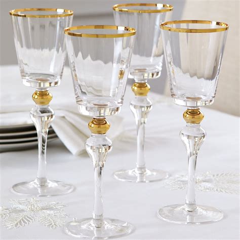 Gold Rim Wine Glasses Set Of 4 Dining And Entertaining Brylane Home