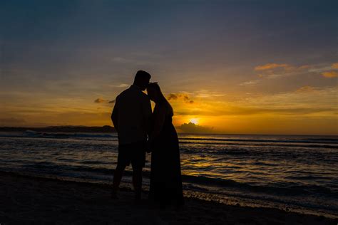 Couple Silhouette Beach Sunset Photo Engagement Session Sunset Couple