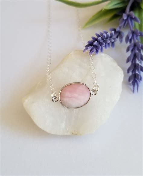 Pink Opal Necklace Stone Of Hope Simple Gem Slice Necklace Etsy