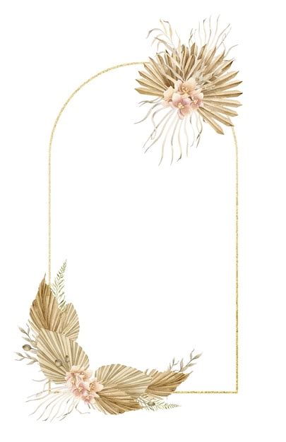 Premium Vector Floral Watercolor Frame With Dried Flowers And Palm