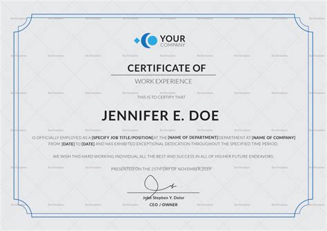 Work Experience Certificate Template In Psd Word Illustrator