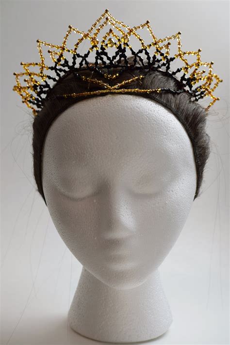 Gold And Black Queen Style Crystal Tiara Professional Beaded Etsy