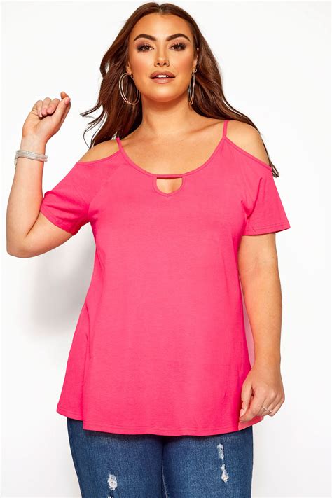 Neon Pink Strappy Cold Shoulder Top Yours Clothing