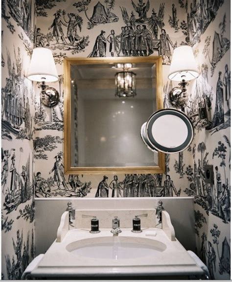 Bathroom From A Hotel In Parisblack And White Toile Wallpaper Powder