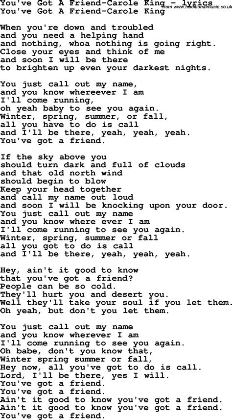 Love Song Lyrics For You Ve Got A Friend Carole King