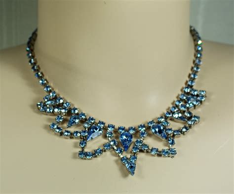 Vintage Light Blue Rhinestone Necklace By Classyladyelaine On Etsy