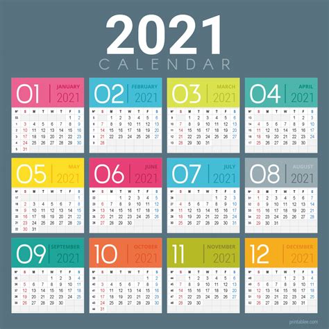 2021 Yearly Calendar Printable Free Free Letter Templ