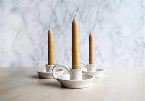 White Taper Candle Holder With Handle Ceramic Candlestick Etsy