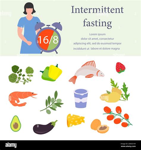 Vector Illustration Nutrition Consultant Explains Intermittent Fasting