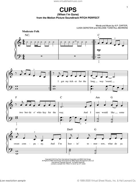 Cups When Im Gone Sheet Music Beginner For Piano Solo Pdf
