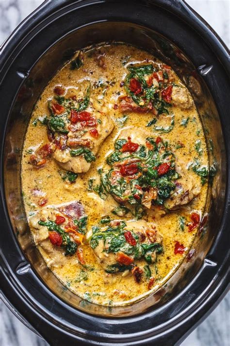 Crock Pot Tuscan Garlic Chicken With Spinach And Sun Dried Tomatoes