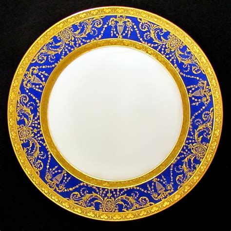 Antique French Limoges Porcelain Gold Encrusted Raised Gilt Enamel Blue